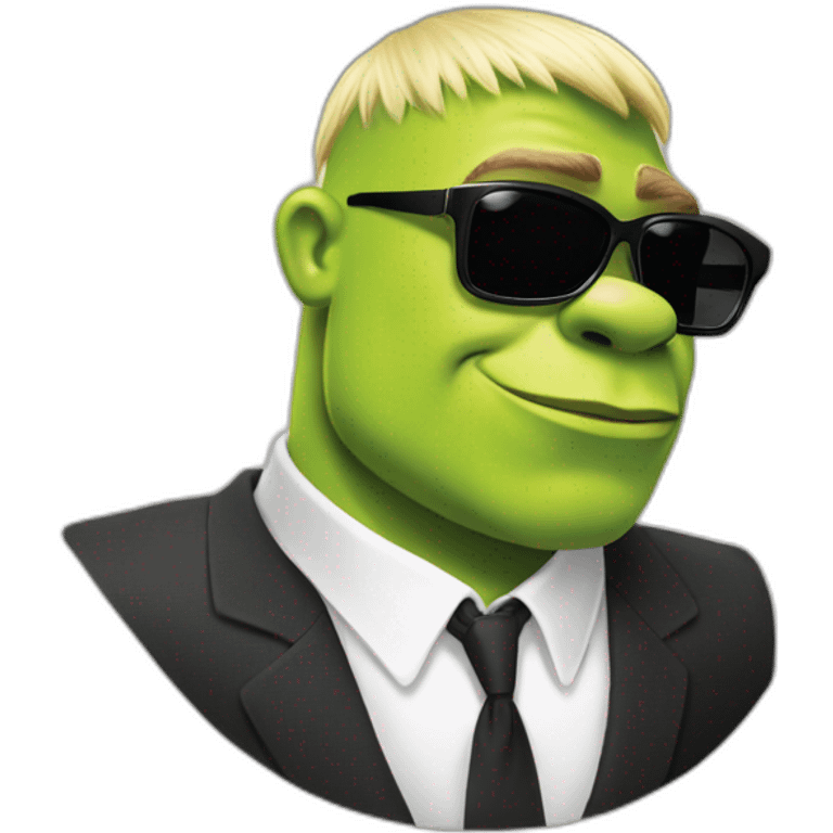 shrek kissing with white-guy-wearing-suit-with-short blonde-hair-and-black-sunglasses emoji