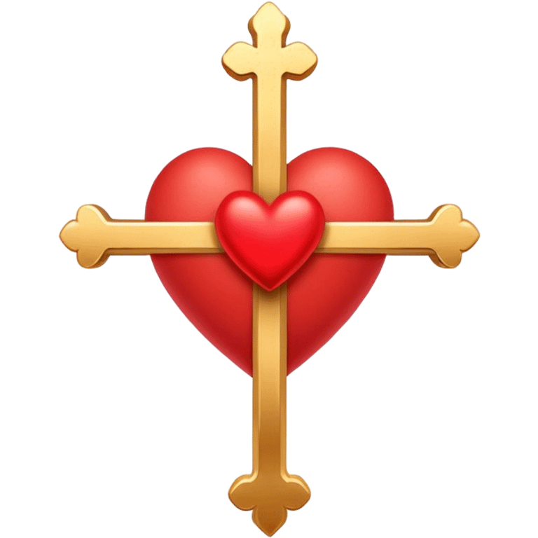 Two red  hearts connected by one simple gold cross  emoji