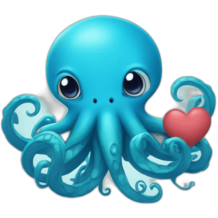 cute blue kraken with adorable face with huge hearts emoji