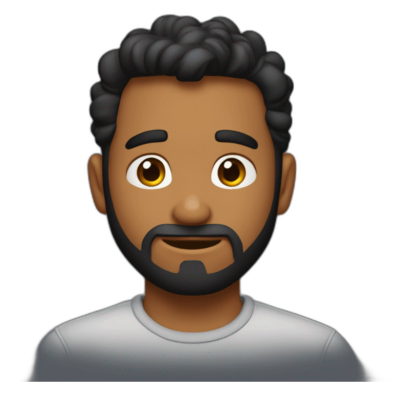 Imagen al estilo Disney Pixar de hombre, piel morena de 28 años sin barba, pelo negro risado, complexión fuerte emoji