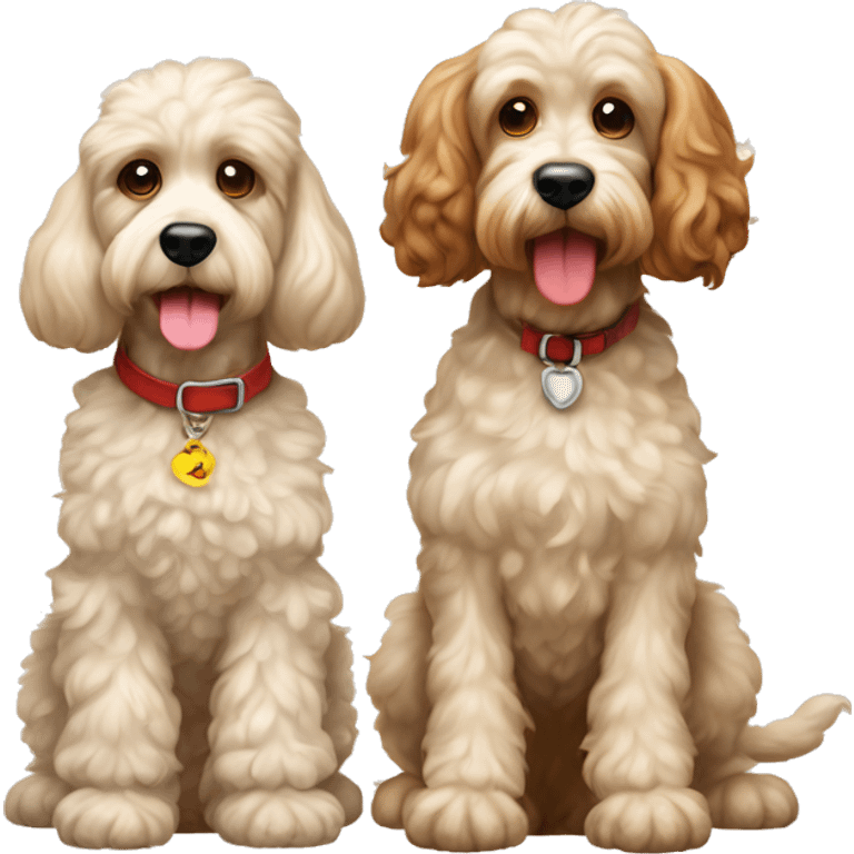 Two cockapoos full body one red cockapoo and one smaller cream color cockapoo  emoji