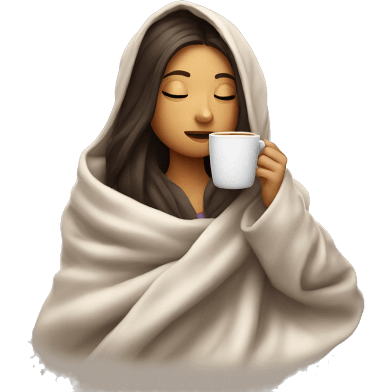 girl brunette inside a blanket sipping coffee eyes closed emoji