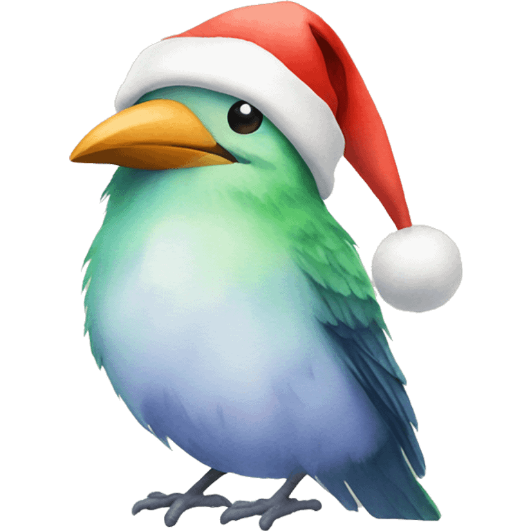 Watercolor Bird with Santa hat emoji