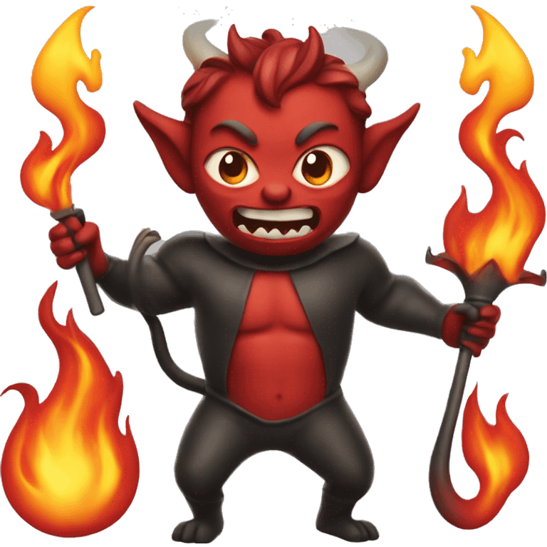 Devil with fire and water, holding a tridem emoji