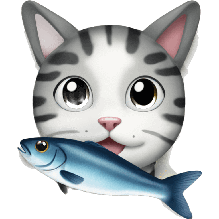 Create an image of the same cat sitting beside fish on a plate emoji