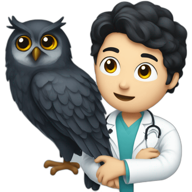 scientist-with-black-hair-hugging-an-owl-in-hospital emoji