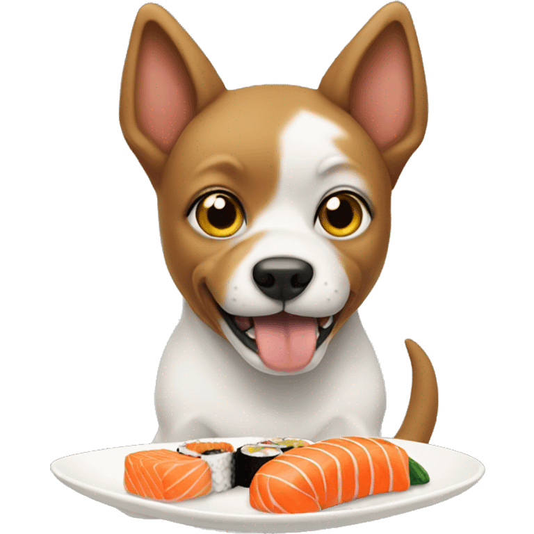 A dog eating sushi emoji