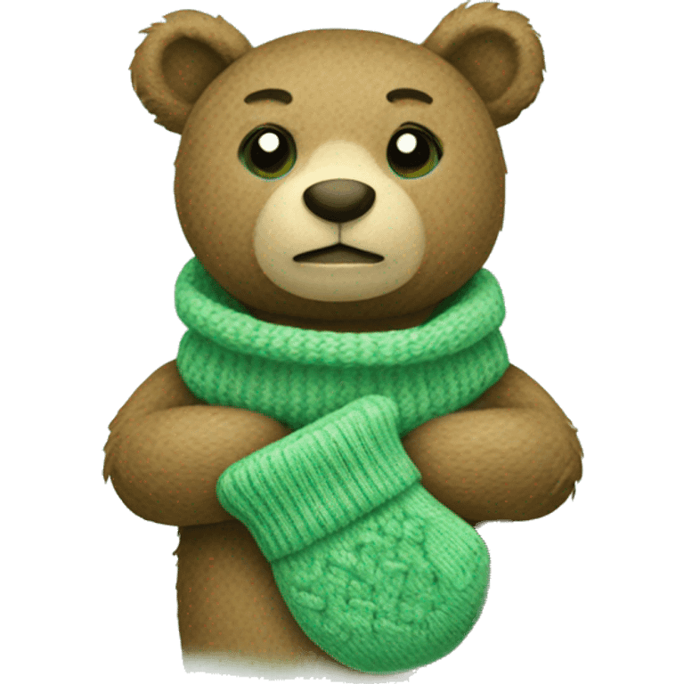 Cute Bear with knitted Sage green mittens emoji