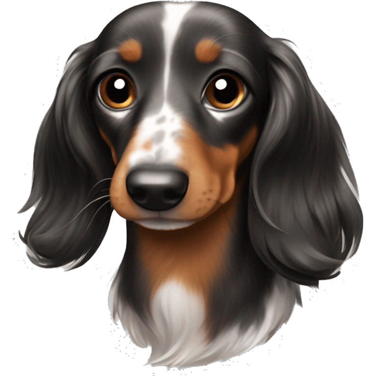 Black brown and white marbled long haired dachshund  emoji