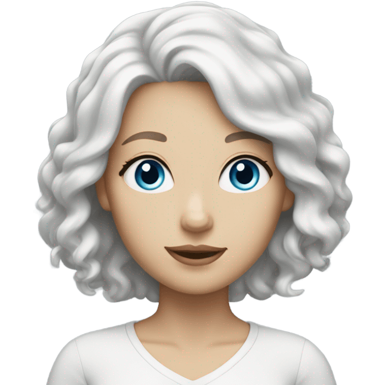 White female light skin blue eyes short hair white hair wavy hair emoji