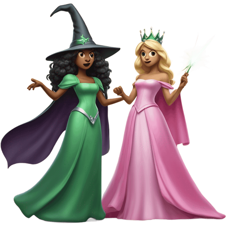 A green witch fighting a pink princess emoji