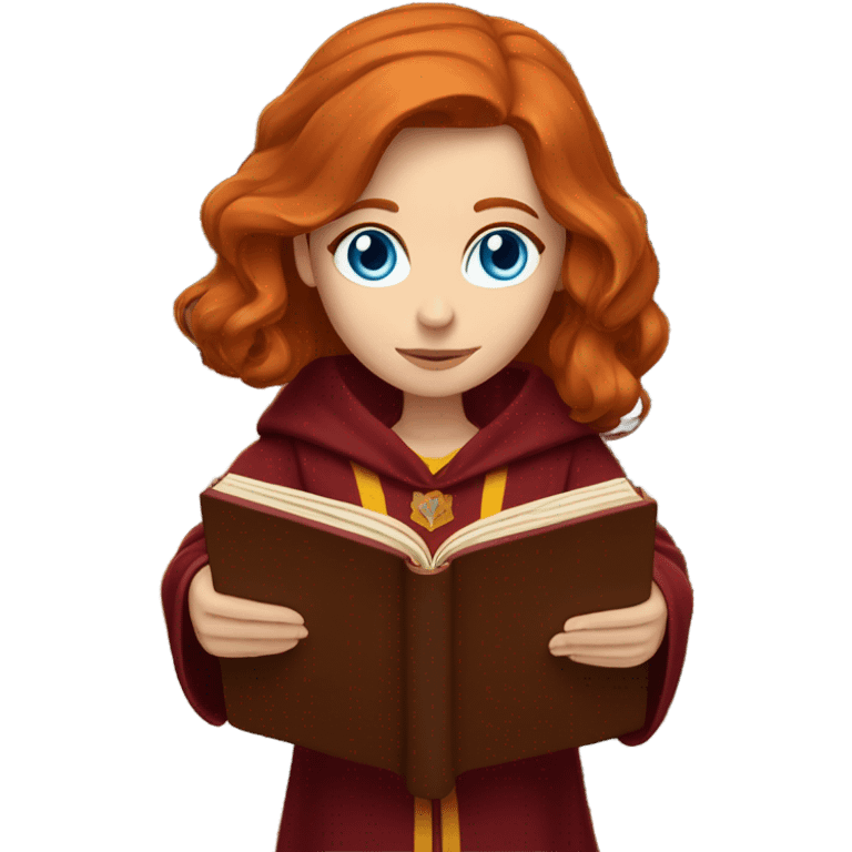 Redhead with deep blue eyes gryffindor reading a book emoji