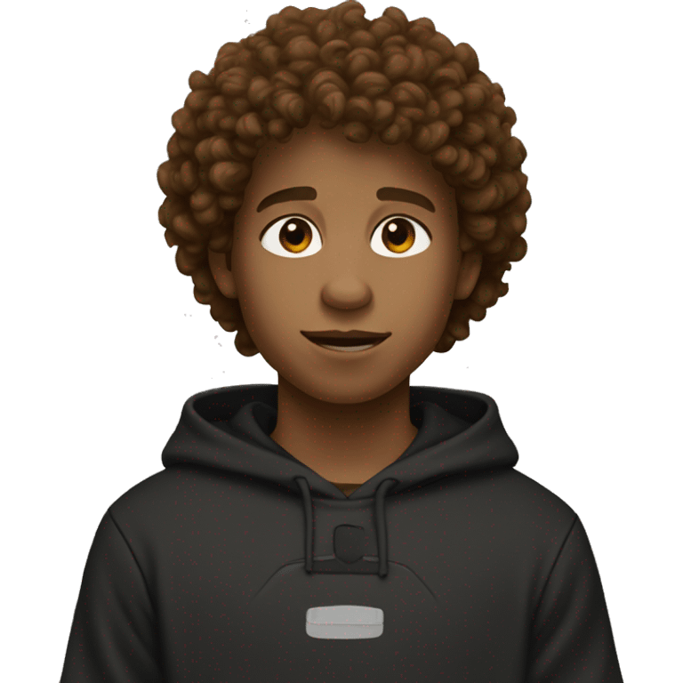 A boy with a basketball wearing a black hoodie and black joggers and black crocs he’s a caramel color and has brown curly hair  emoji