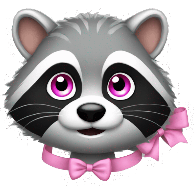 Raccon with a pink bow with adorable eyes emoji