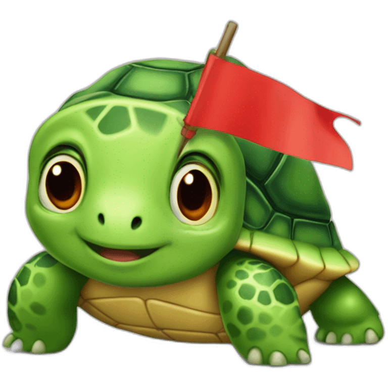 A cute green little turtle with a red warning flag emoji