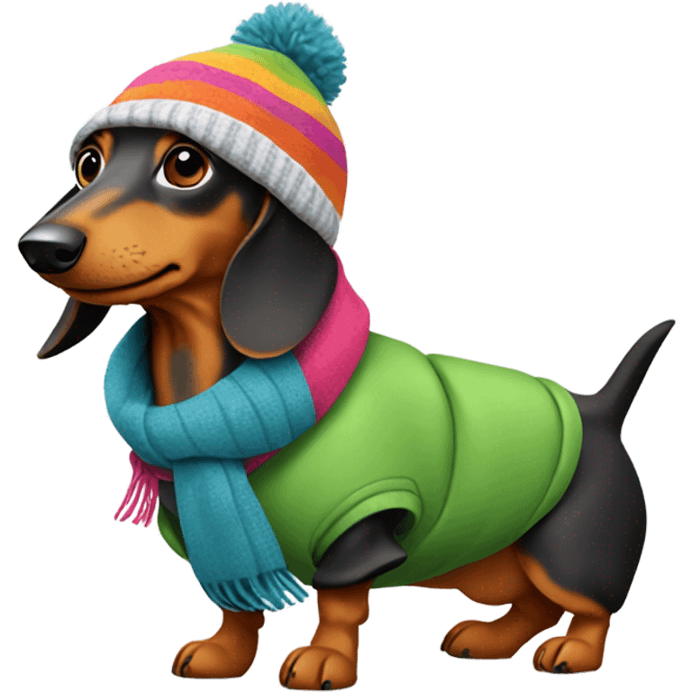 Dachshund wearing snow gear emoji