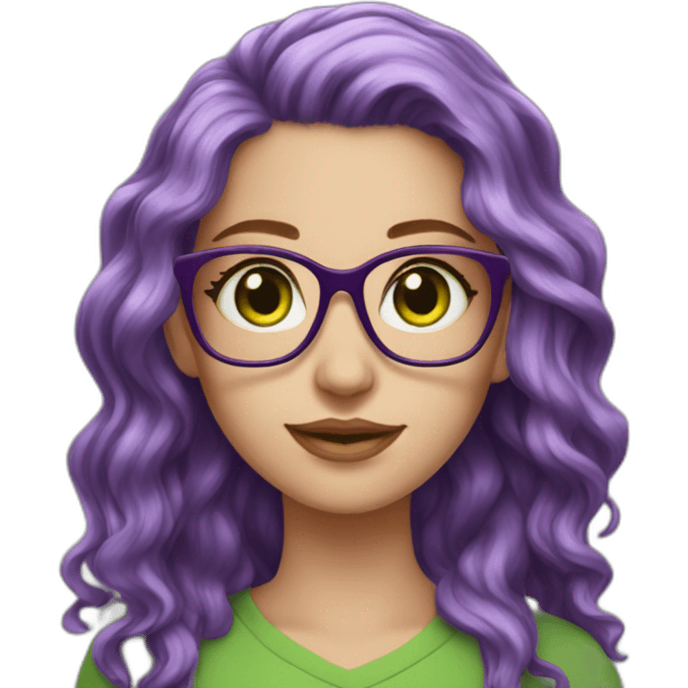 white-girl-purple-wavy-hair-green-eyes-square-glasses emoji