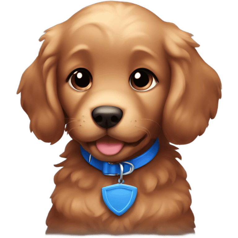 Chibi fluffy dark red retriever puppy with blue collar emoji