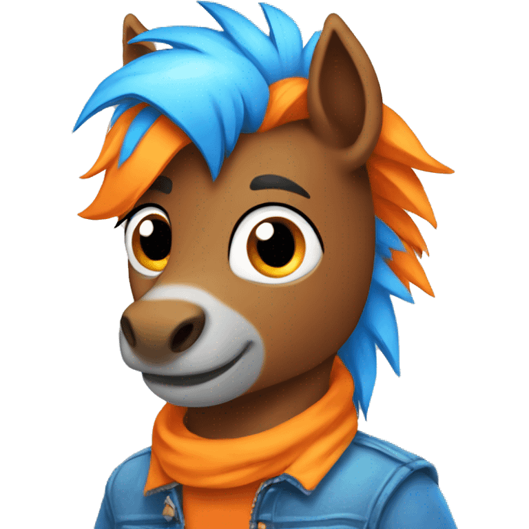 Full blue, young, boy pony cartoon with orange mohawk emoji