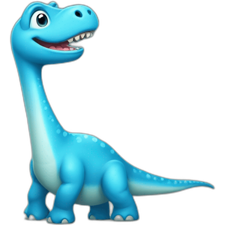 Cute blue brontosaurus that is smiling and has a little tooth gap emoji