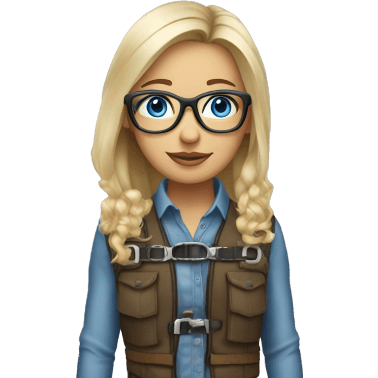 Blue eyed dirty Blond hair girl with glasses drinking coffee wearing a harness and steel toe boots emoji