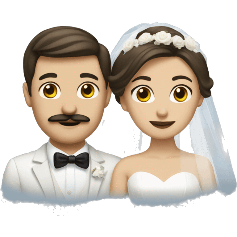 brunette Bride and  groom mustache emoji