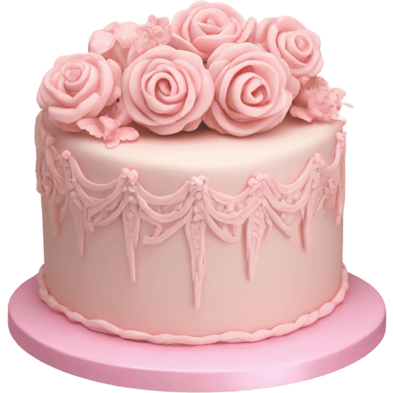 Pale pink vintage birthday cake with 3d flowers, highly detailed emoji