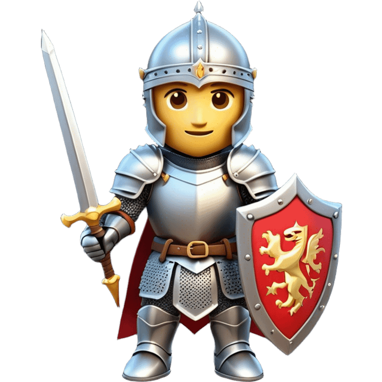 Clash of Clans aesthetic: Cinematic Playful Armored Knight Hero Emoji, rendered in a 3D vector-style similar to standard emojis with minimal shading and bold, simplified shapes. A compact, isometric warrior clad in gleaming plate armor with intricate heraldic details, softly glowing with a chivalrous medieval charm. Simplified yet unmistakably iconic, highly detailed and consistent, glowing with a soft radiant shine and high polish. Stylized with a touch of noble valor and a soft glowing outline, capturing the essence of a gallant knight ready for honorable battle with a friendly, playful manner! emoji