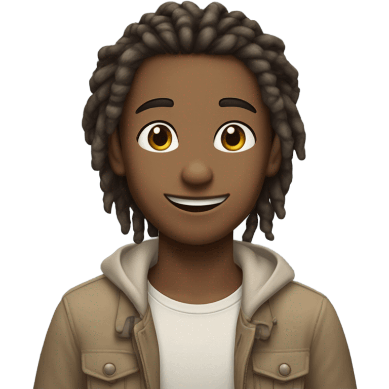 Androgynous brown boy with side part dreadlocs flirting emoji