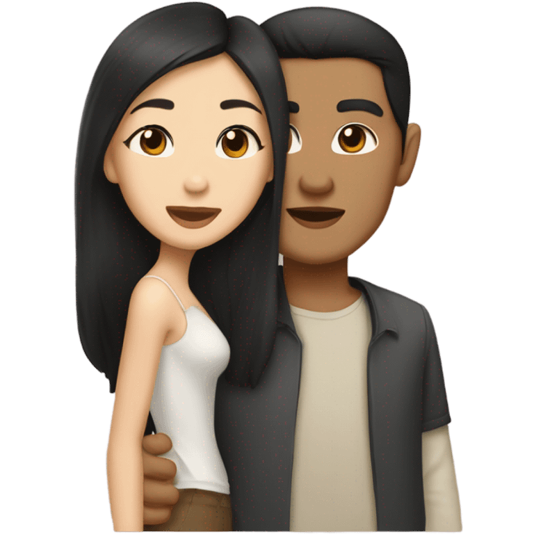 Brown eyes tan skin Asian man with brown eye black hair light fair skin woman kissing  emoji