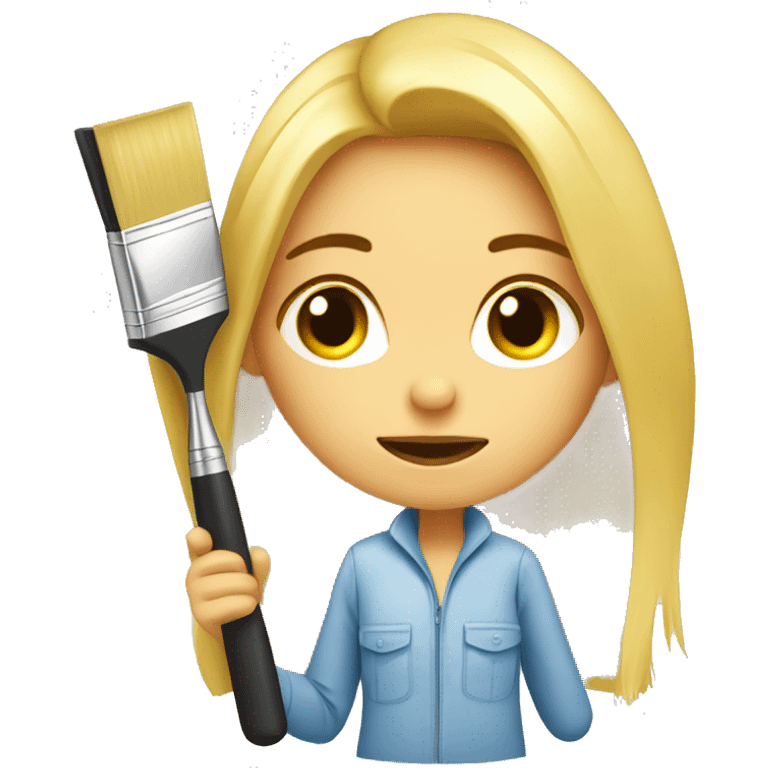 blonde girl tired with a brush for repairs home renovation emoji