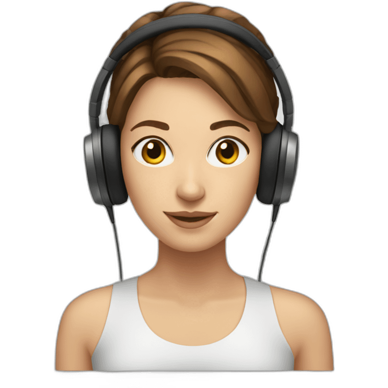 young white woman, brown hair with reflections wearing headphones emoji