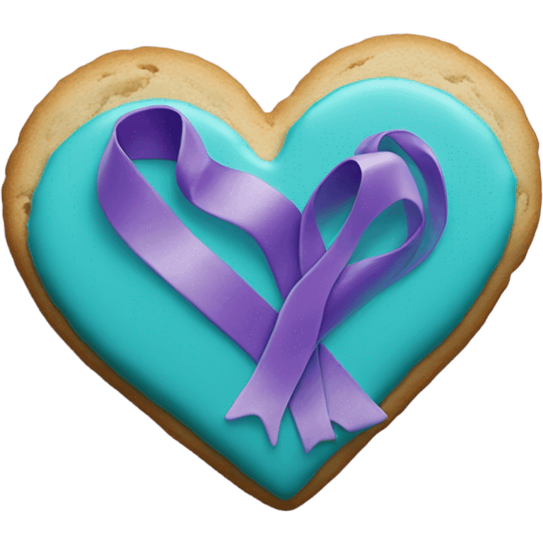 Heart cookie, teal purple awareness ribbon emoji