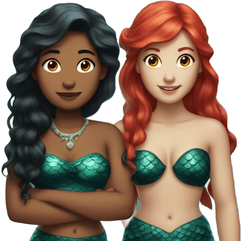 Red head and black hair mermaid friends emoji