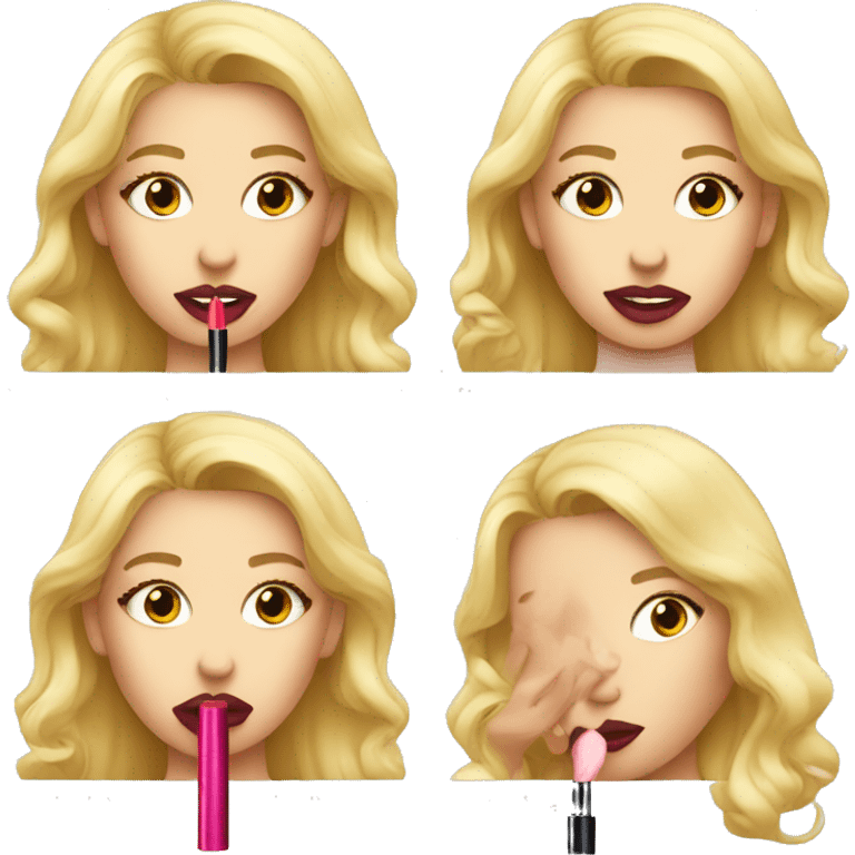 Blonde girl putting on lipstick emoji