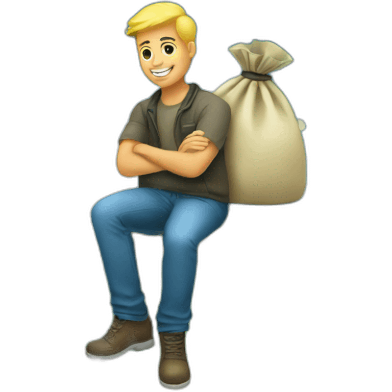 man sitting on globe with money bag emoji