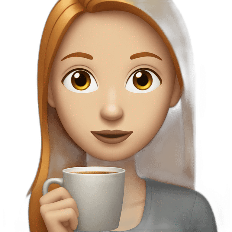 Ginger straight hair and blue eyes woman drinking a coffee  emoji