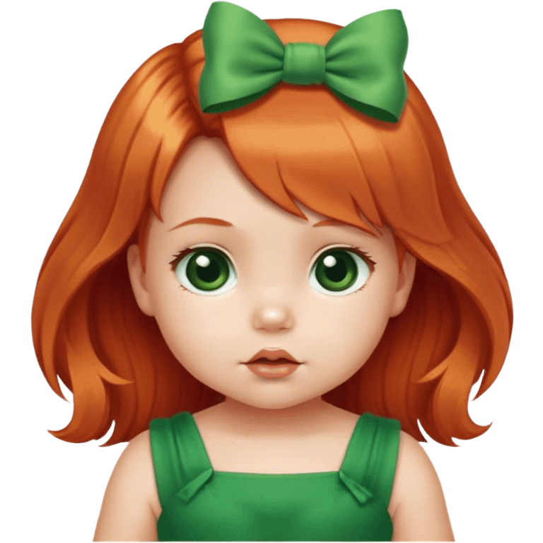 baby girl with  1  bow   red blond mix hair  in green dress  emoji