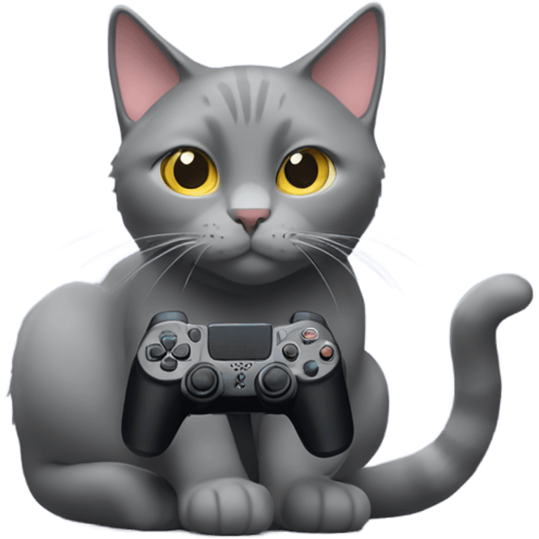 Gray cat with ps5 joystick emoji