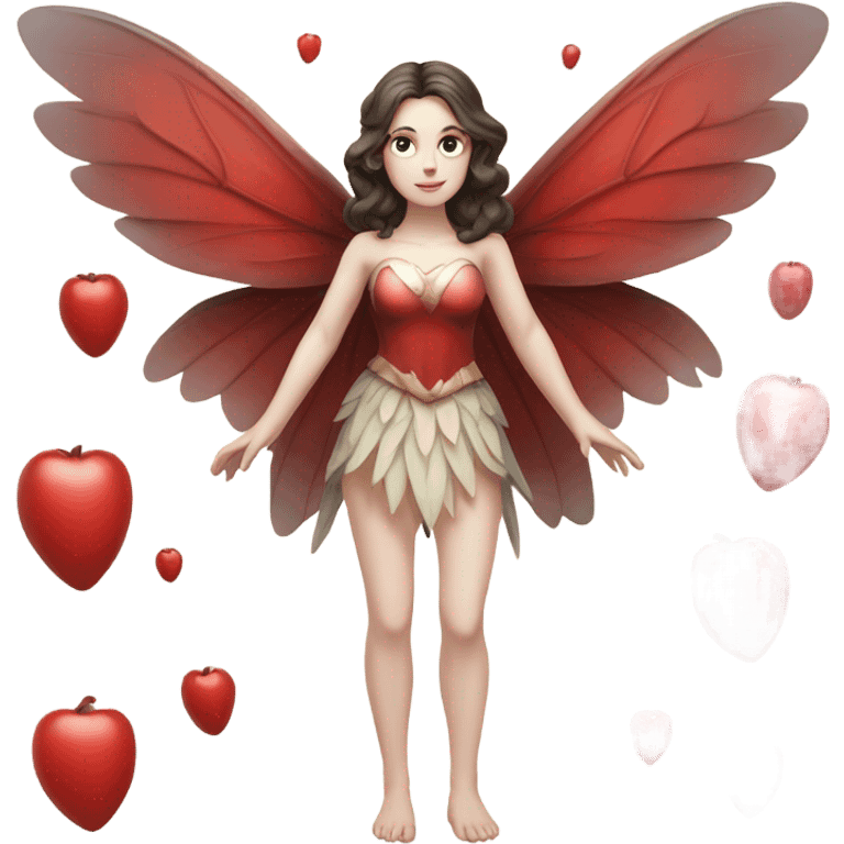 Pale skin, brunette fairy woman with red wings full body emoji