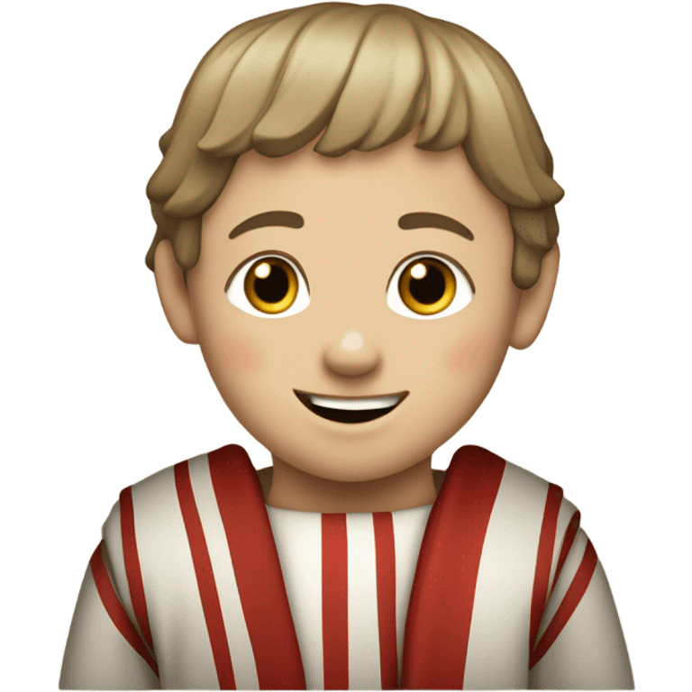 11th century european child with horizontal red stripes tunic saying hurrah emoji