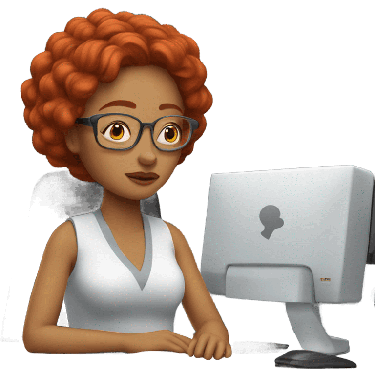 red hair woman nutritionist wearing glasses taking nap desk monitor  emoji