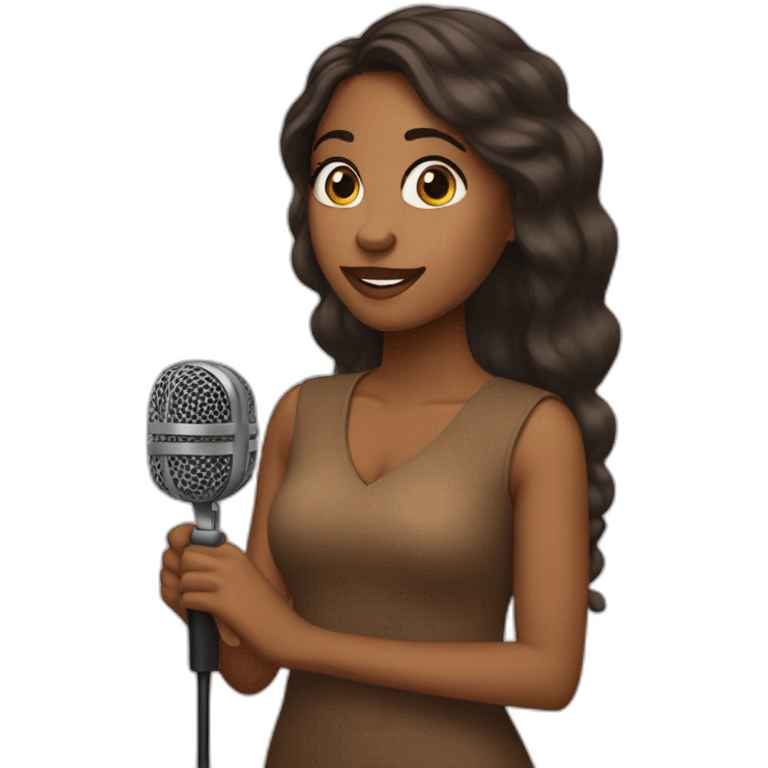 Brown girl with microphone emoji