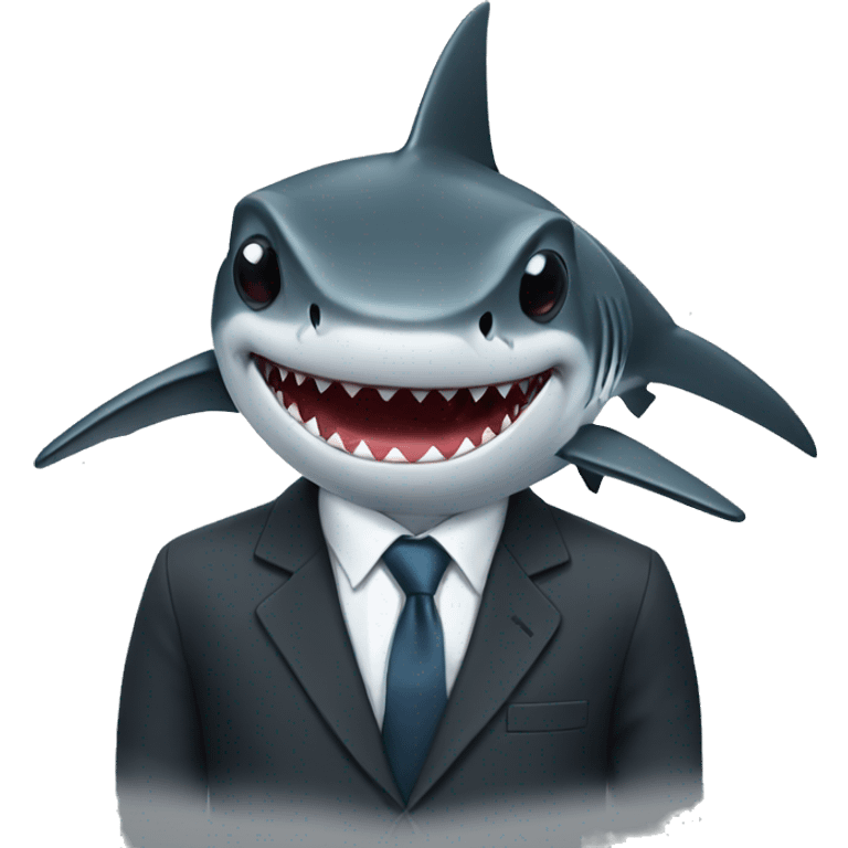 a shark with black glasses dressed in a suit with an iphone in his hand emoji