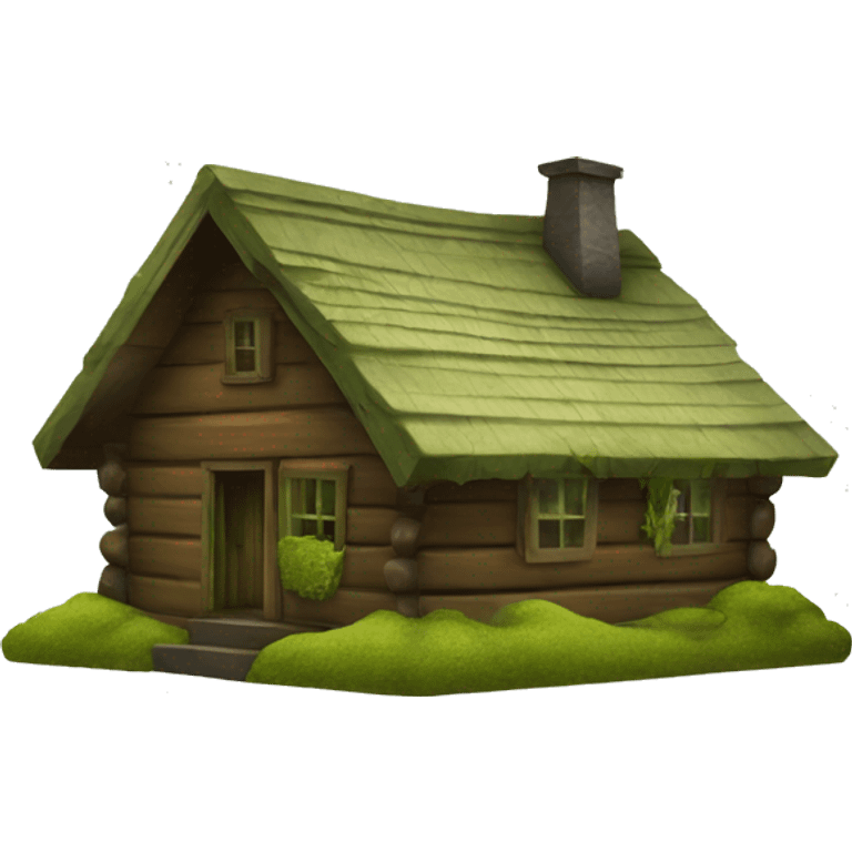 Brown cabin. Green moss emoji