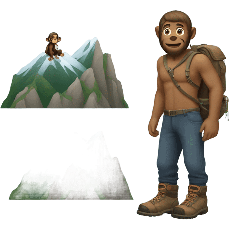 Guy with feet on a mountain with monkey emoji