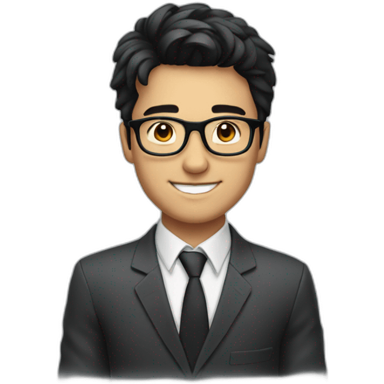 Young Business man with Black hair and round Glases, smiling emoji