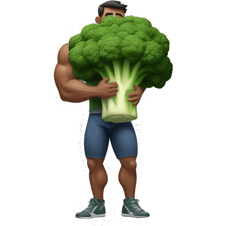 muscular man hugging large Brocolli  emoji