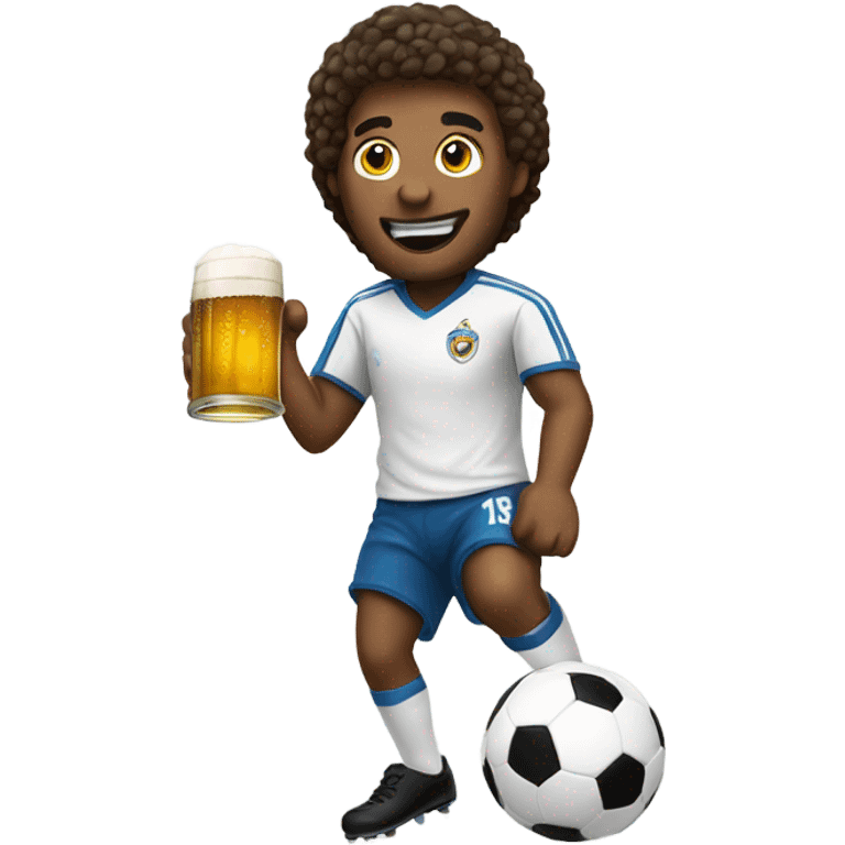 Man with beer playing soccer emoji