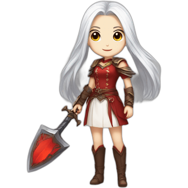 rpg-girl-with-long straight white-hair and red dress like chibi emoji